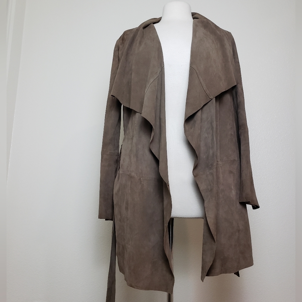 EUC Zara open-front draped and belted jacket 100% goat suede leather - Picture 9 of 15